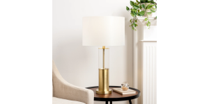 Ashton Glass Column Brushed Gold Metal Table Lamp