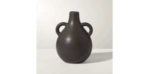 Capri Double Handle 7h” Ceramic Teardrop Urn Vase – Matte Brown