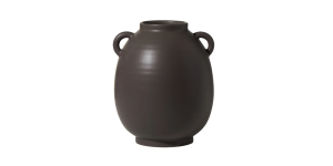 Capri Double Handle 9h Ceramic Oval Urn Vase - Matte Brown (1)