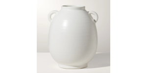 Capri Double Handle 9h Ceramic Oval Urn Vase - Matte White (2)