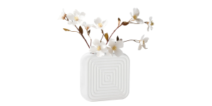 Echo Ribbed Square 7h” White Ceramic Vase