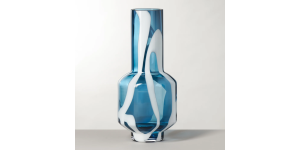 Fusion Abstract 12.5h White & Blue Glass Vase (2)