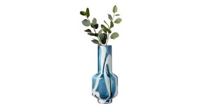 Fusion Abstract 12.5h” White & Blue Glass Vase