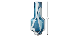 Fusion Abstract 12.5h” White & Blue Glass Vase