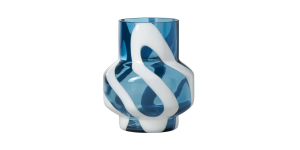 Fusion Abstract 8h White & Blue Glass Vase (1)