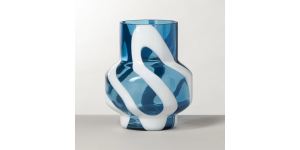 Fusion Abstract 8h” White & Blue Glass Vase