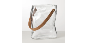 Handbag Clear Glass 9.5h Vase with Faux Leather Handle (2)