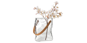 Handbag Clear Glass 9.5h Vase with Faux Leather Handle (3)