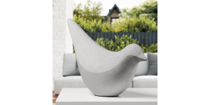 Large Finch Bird Cement Grey Polystone Decor Sculpture – Head Down