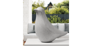 Large Finch Bird Cement Grey Polystone Decor Sculpture - Head Up (2)