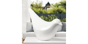 Large Finch Bird White Polystone Decor Sculpture - Head Down (2)