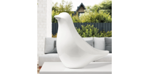 Large Finch Bird White Polystone Decor Sculpture - Head Up (2)