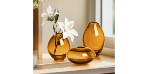 Mini Lustre Assorted 3 Piece Amber Glass Vase Set (6)