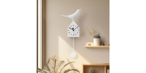 Motion Birdhouse Clock with Removable Pendulum – White