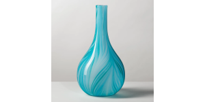 Odessa Feathered Light Blue Glass 12.5h Long Neck Bottle Vase (2)