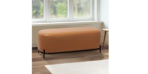 Pender Pin Leg Flat Grain Vegan Faux Leather Long Bench - Caramel (11)