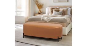 Pender Pin Leg Flat Grain Vegan Faux Leather Long Bench - Caramel (2)