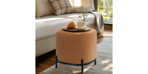 Pender Pin Leg Flat Grain Vegan Faux Leather Ottoman Stool – Caramel