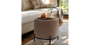 Pender Pin Leg Flat Grain Vegan Faux Leather Ottoman Stool – Cocoa