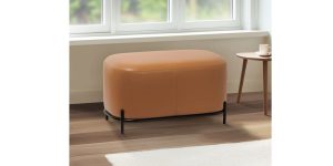 Pender Pin Leg Flat Grain Vegan Faux Leather Short Bench – Caramel