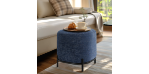 Pender Pin Leg Newport Weave Upholstery Ottoman Stool – Blue