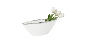 Talia Silver Trim 18″L Ceramic Boat Bowl