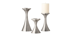 Tomar Antique Pewter Ribbed 3 Piece Pillar Candle Holder Set