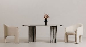 Celia Oval Dining Table- Panda Marble