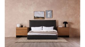 LUZON KING BED TALL HEADBOARD SLATE VEGAN LEATHER