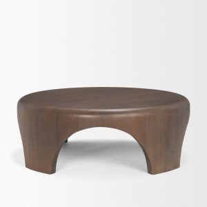 Shima Round Dark Brown Wood Coffee Table - Thumbnail 4