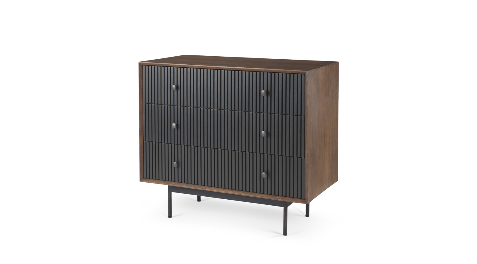 Grace 35.5L x 18.0W x 31.0H Medium Brown Wood W/Black Metal Frame 3 Drawer Accent Cabinet