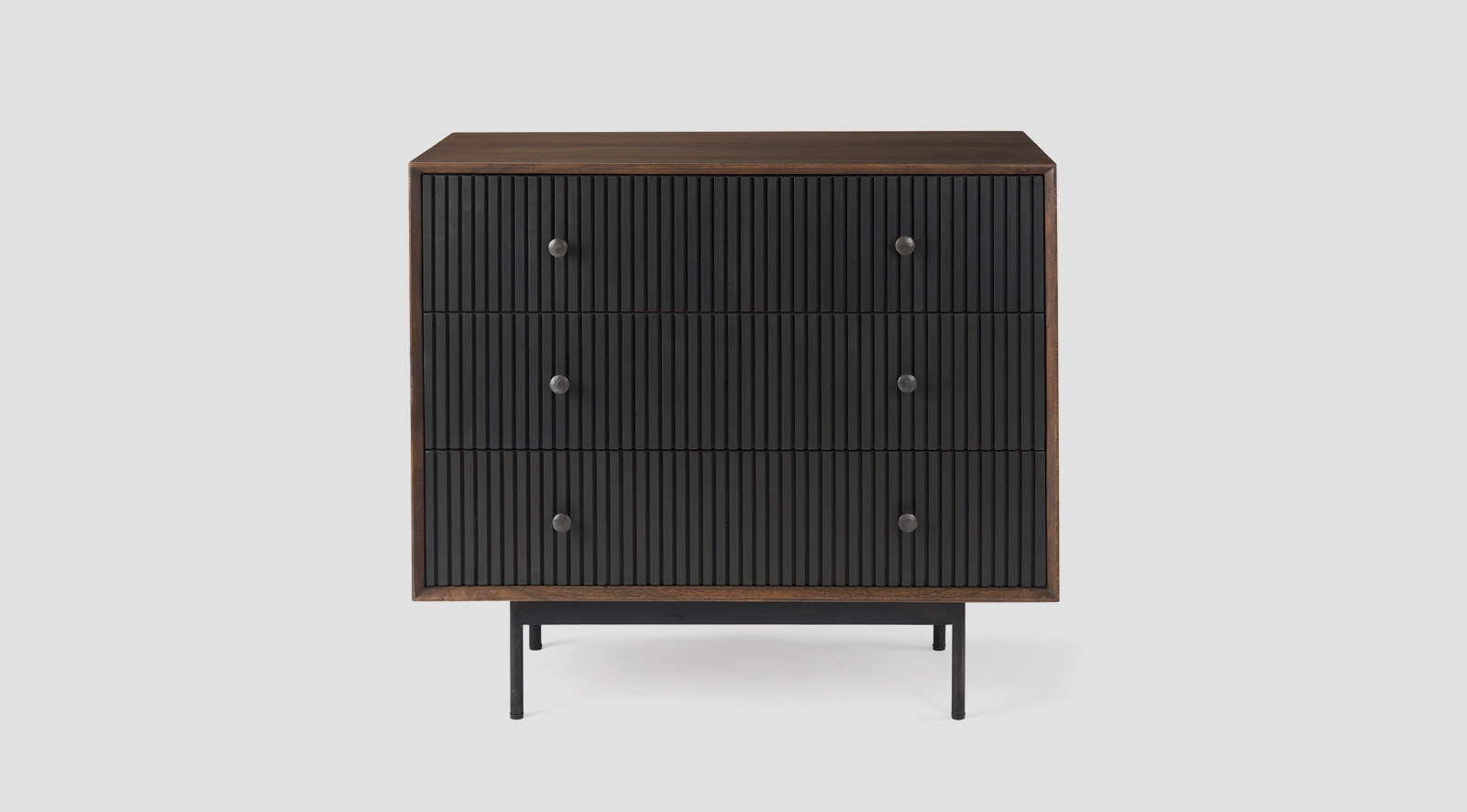 Grace 35.5L x 18.0W x 31.0H Medium Brown Wood W/Black Metal Frame 3 Drawer Accent Cabinet - Image 2