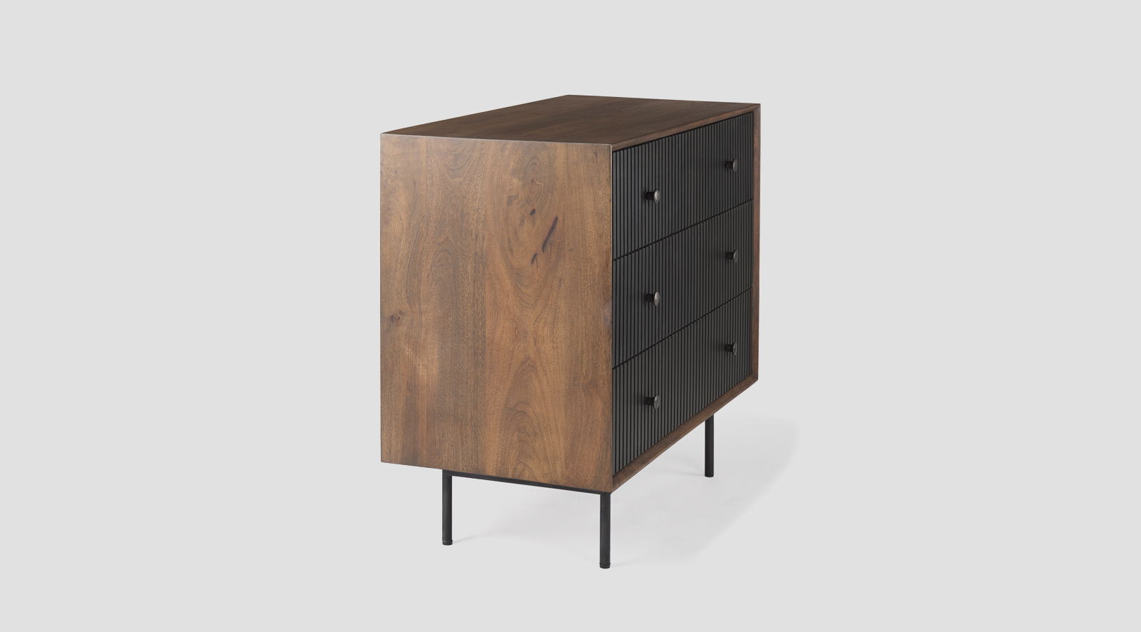 Grace 35.5L x 18.0W x 31.0H Medium Brown Wood W/Black Metal Frame 3 Drawer Accent Cabinet - Image 4