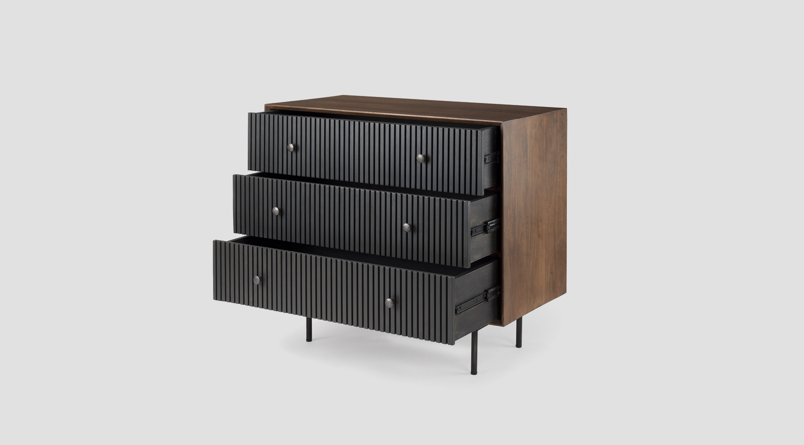 Grace 35.5L x 18.0W x 31.0H Medium Brown Wood W/Black Metal Frame 3 Drawer Accent Cabinet - Image 5