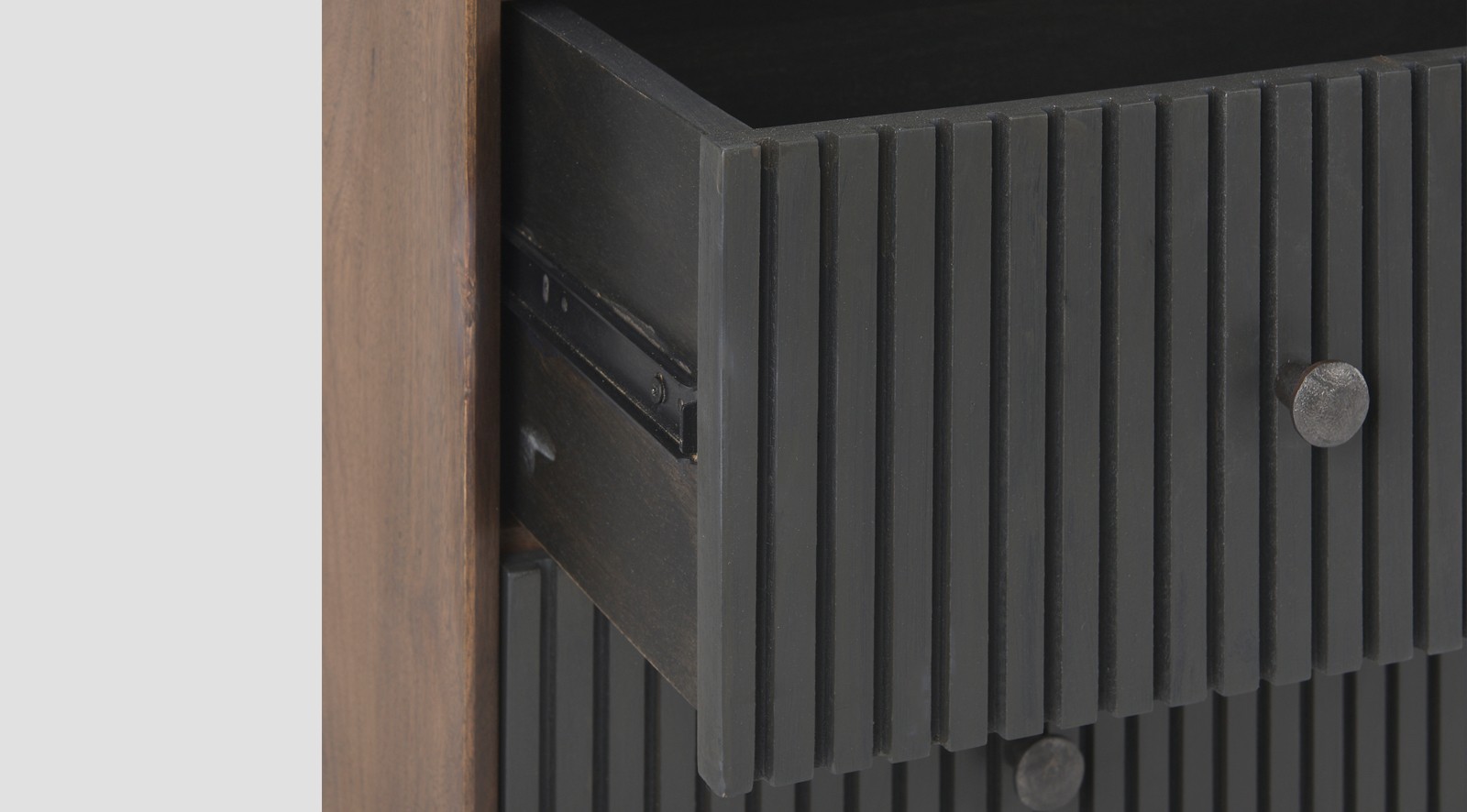 Grace 35.5L x 18.0W x 31.0H Medium Brown Wood W/Black Metal Frame 3 Drawer Accent Cabinet - Image 11