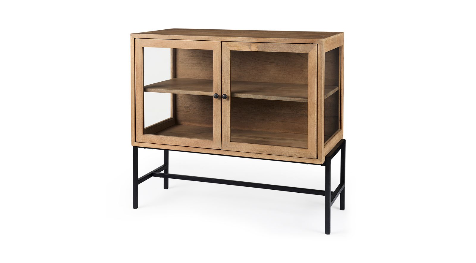 Arelius Light Brown W/ Black Metal Base 2 Door Accent Cabinet