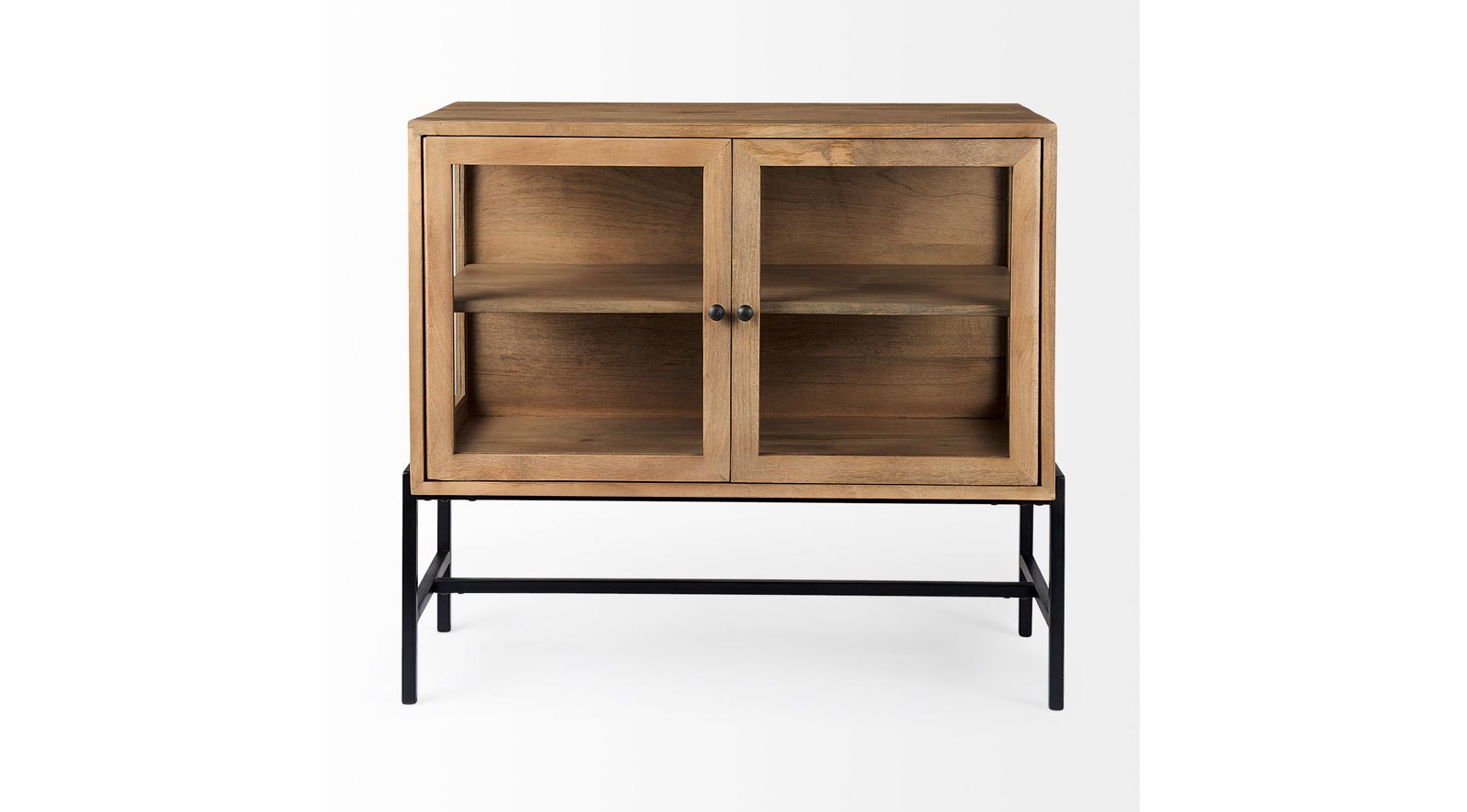 Arelius Light Brown W/ Black Metal Base 2 Door Accent Cabinet - Image 2