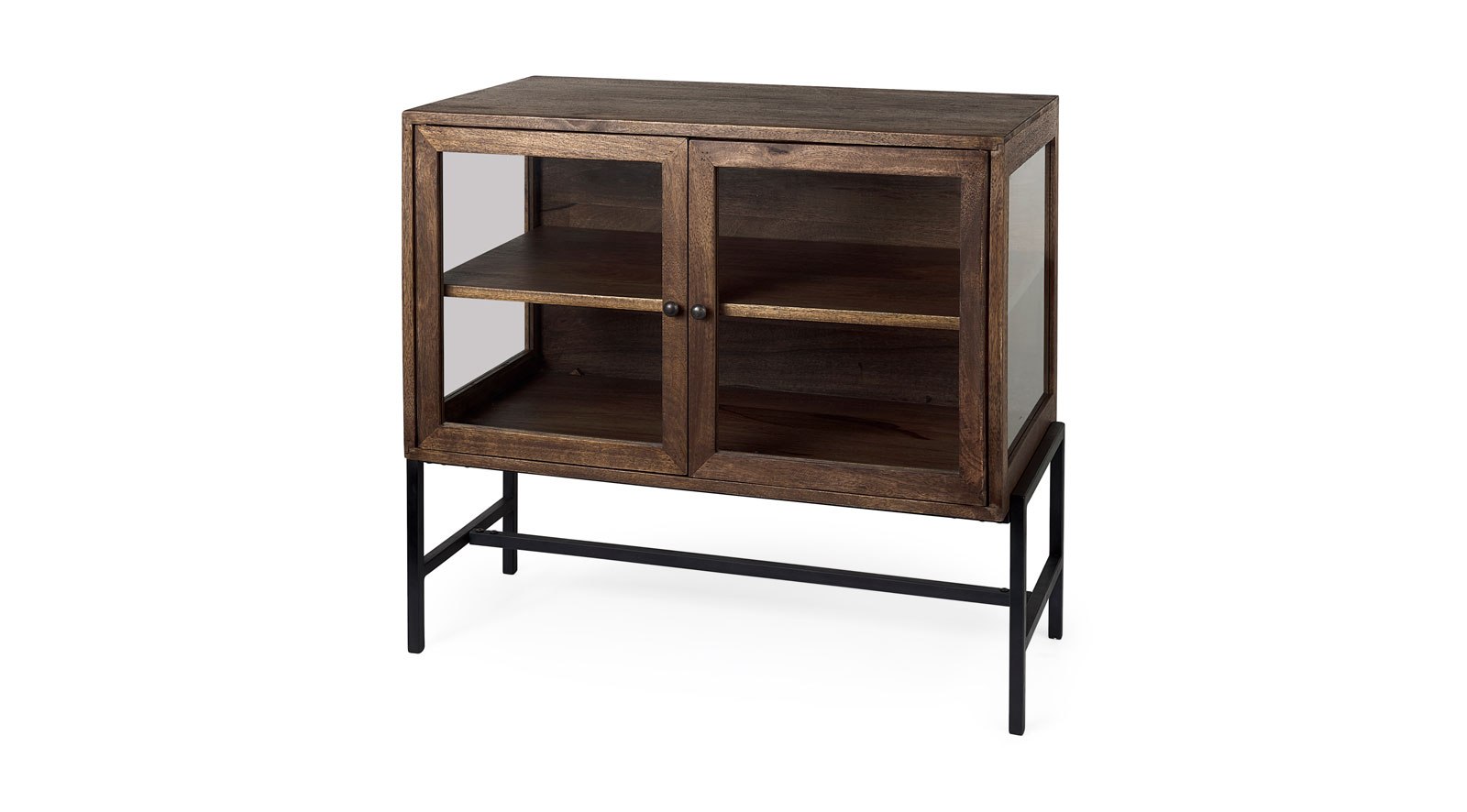 Arelius Medium Brown Wood W/ Black Metal Base 2 Door Accent Cabinet