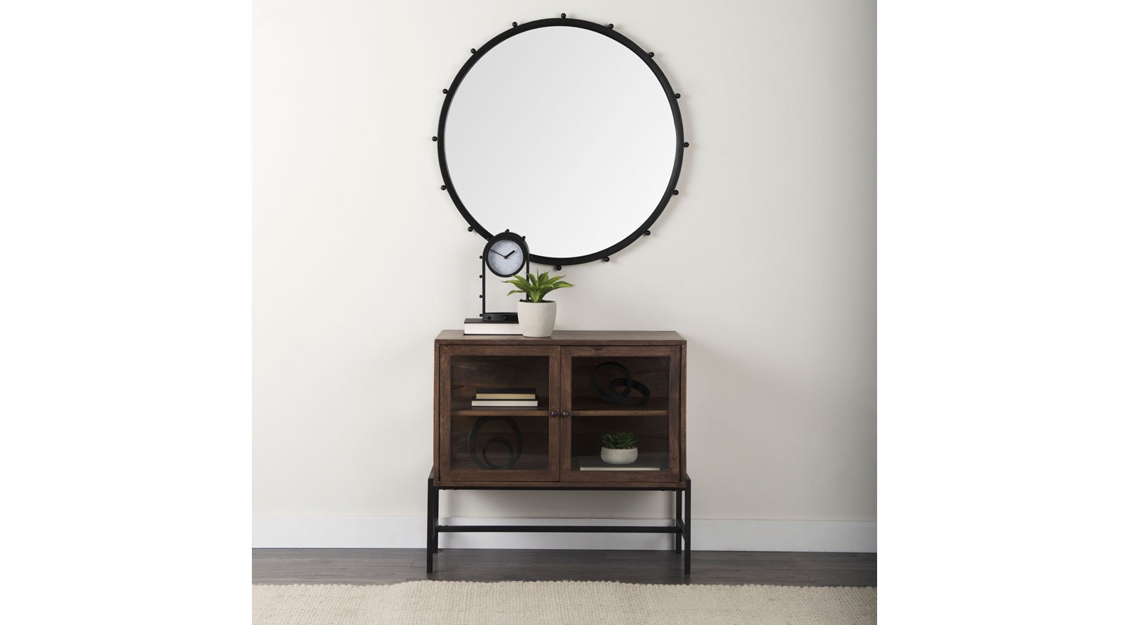 Arelius Medium Brown Wood W/ Black Metal Base 2 Door Accent Cabinet - Image 12
