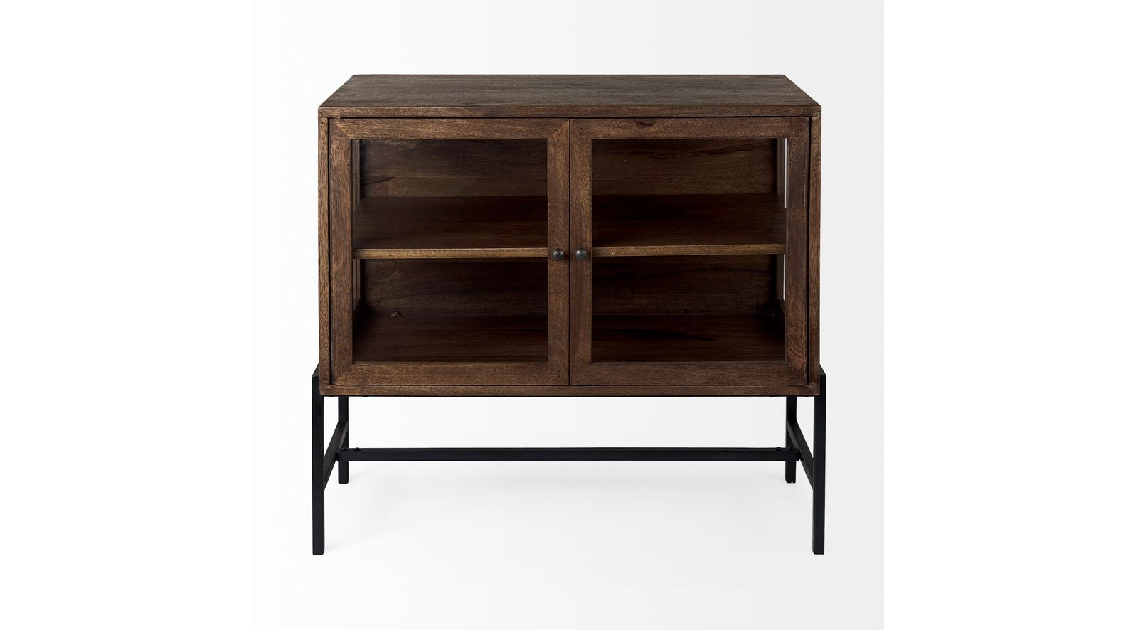 Arelius Medium Brown Wood W/ Black Metal Base 2 Door Accent Cabinet - Image 3
