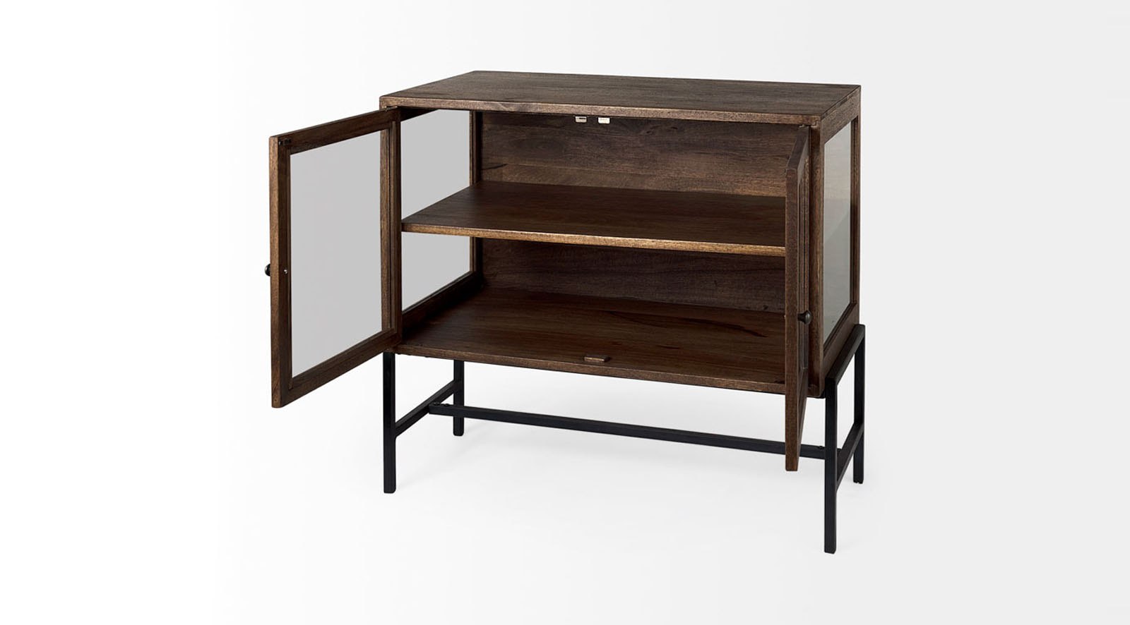 Arelius Medium Brown Wood W/ Black Metal Base 2 Door Accent Cabinet - Image 6