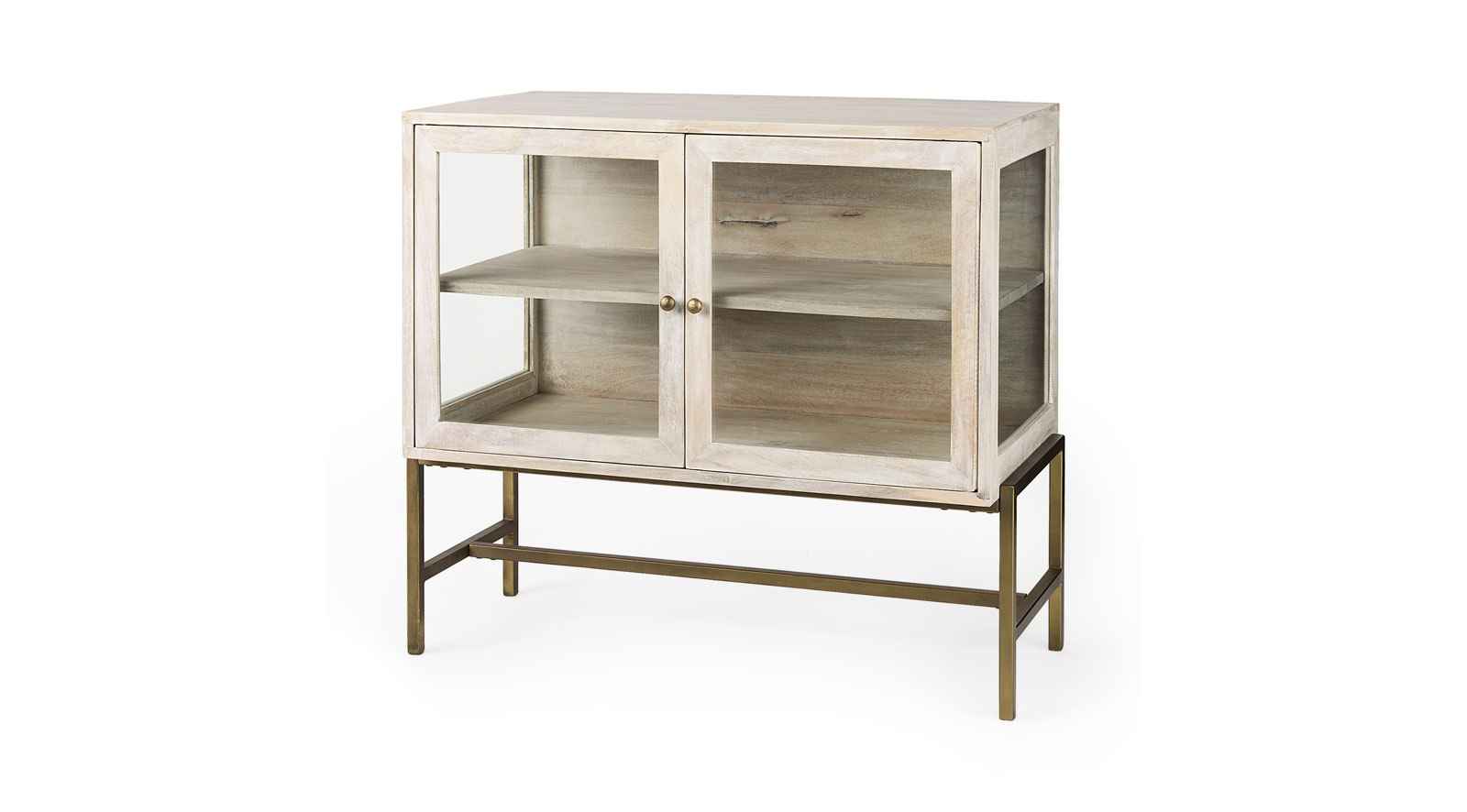 Arelius White Wood W/ Gold Metal Base 2 Door Accent Cabinet