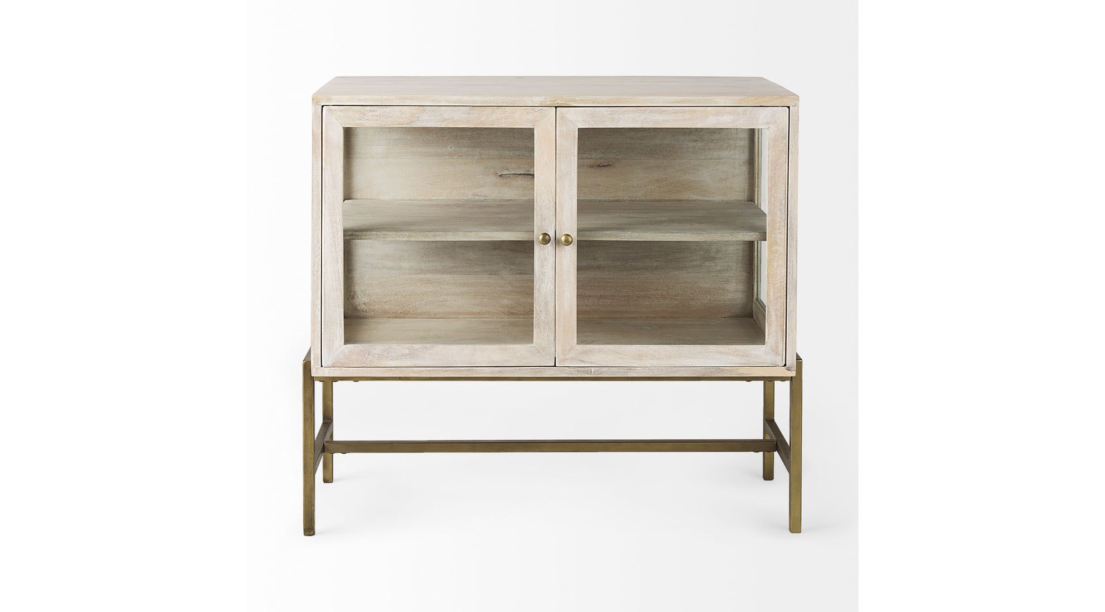 Arelius White Wood W/ Gold Metal Base 2 Door Accent Cabinet - Image 2