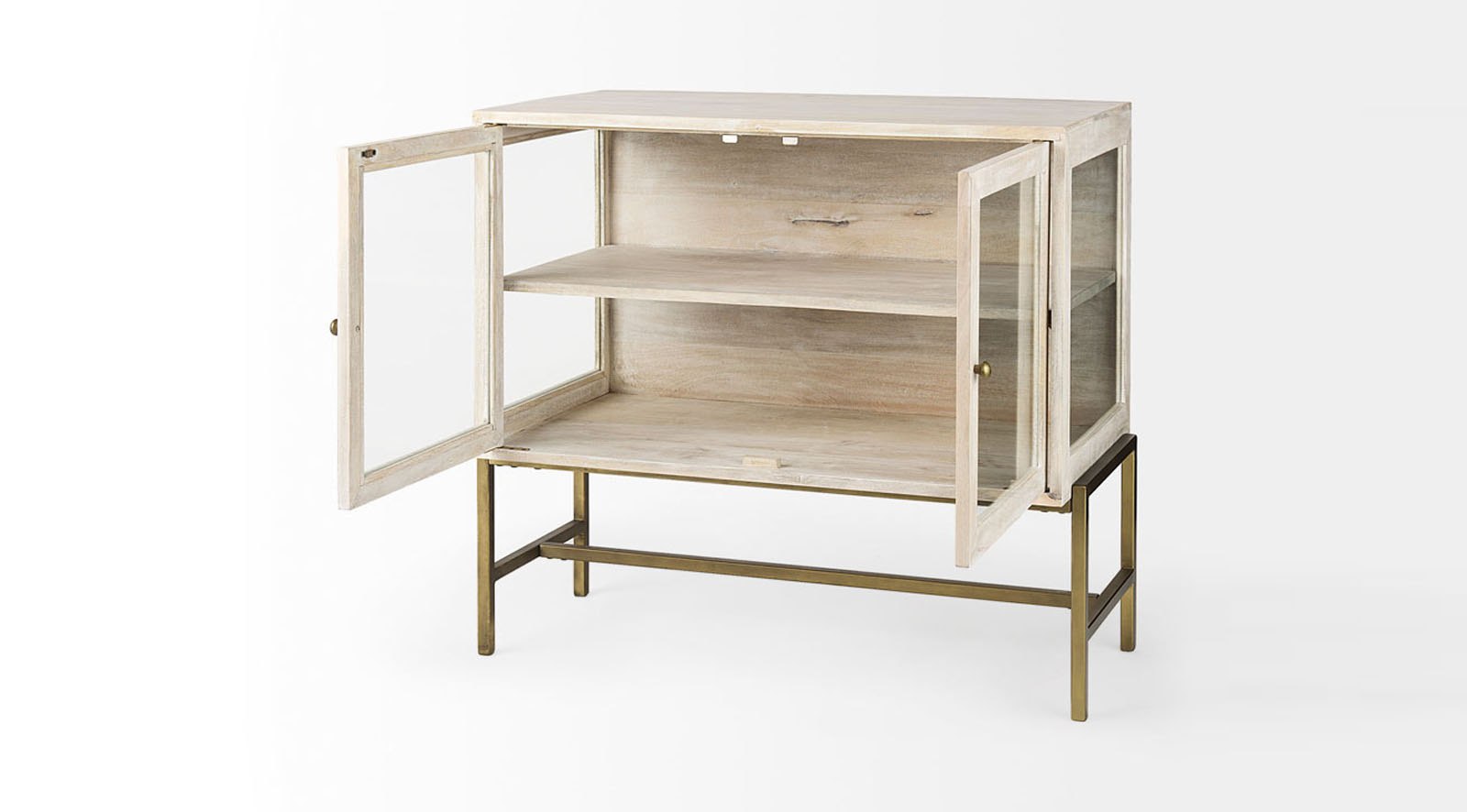 Arelius White Wood W/ Gold Metal Base 2 Door Accent Cabinet - Image 5