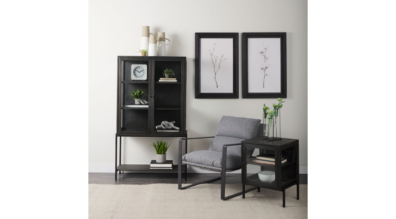 Arelius Dark Brown Wood W/ Black Metal Base Display Cabinet - Image 13