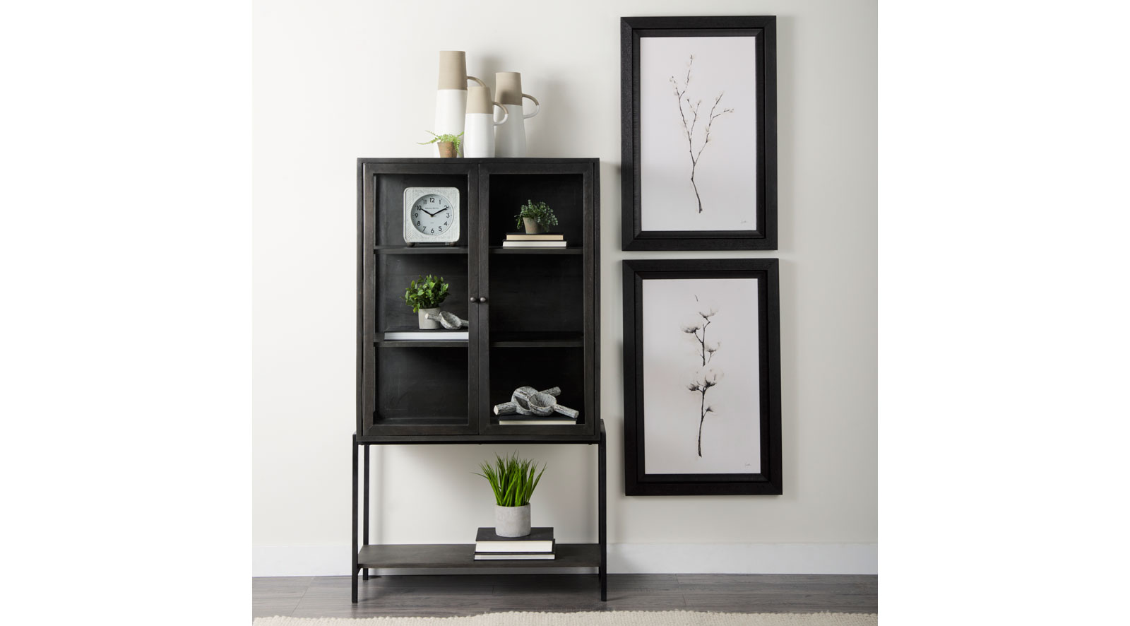 Arelius Dark Brown Wood W/ Black Metal Base Display Cabinet - Image 14