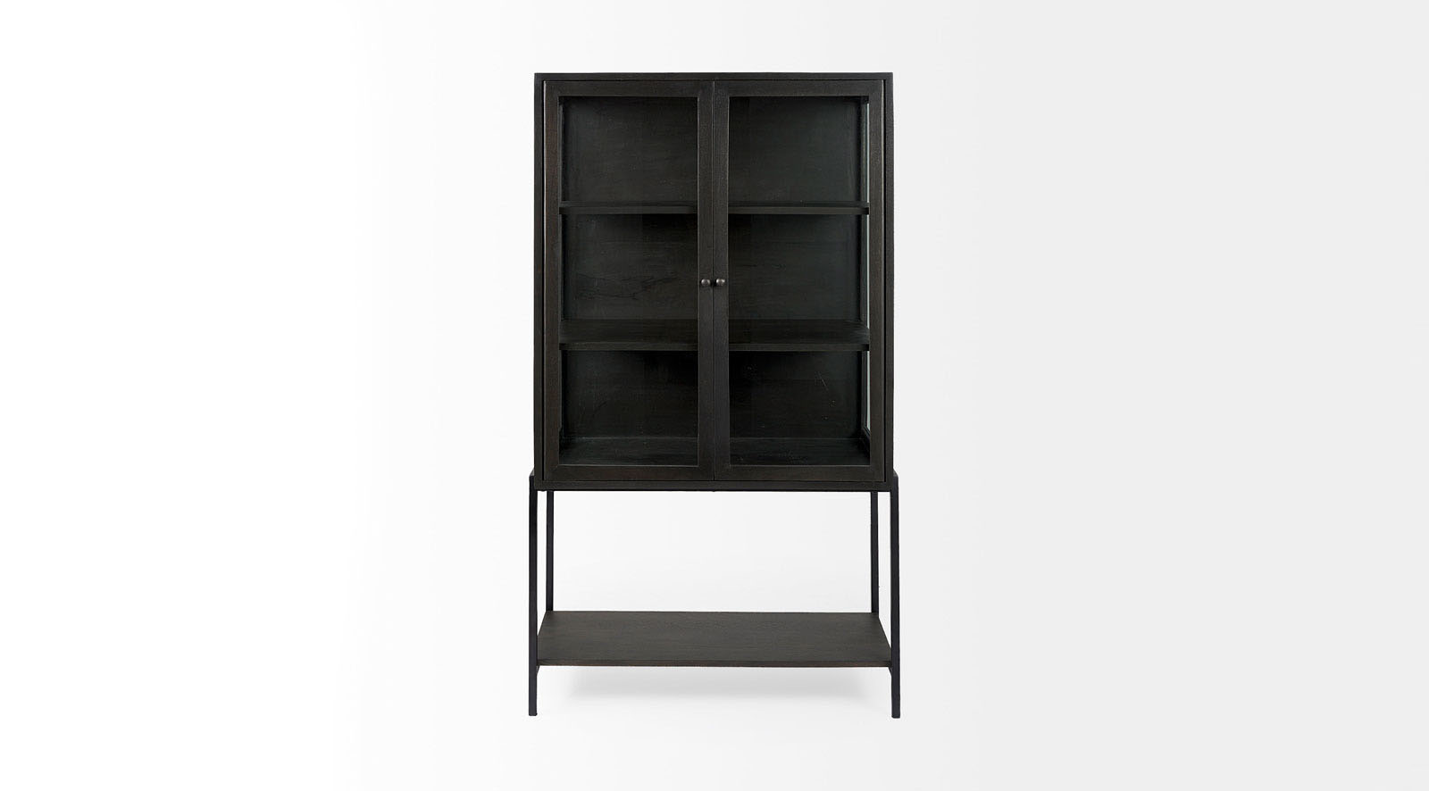 Arelius Dark Brown Wood W/ Black Metal Base Display Cabinet - Image 2