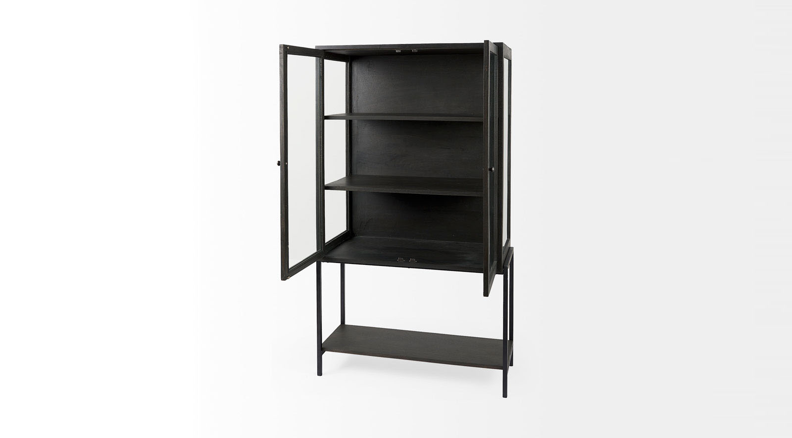 Arelius Dark Brown Wood W/ Black Metal Base Display Cabinet - Image 5