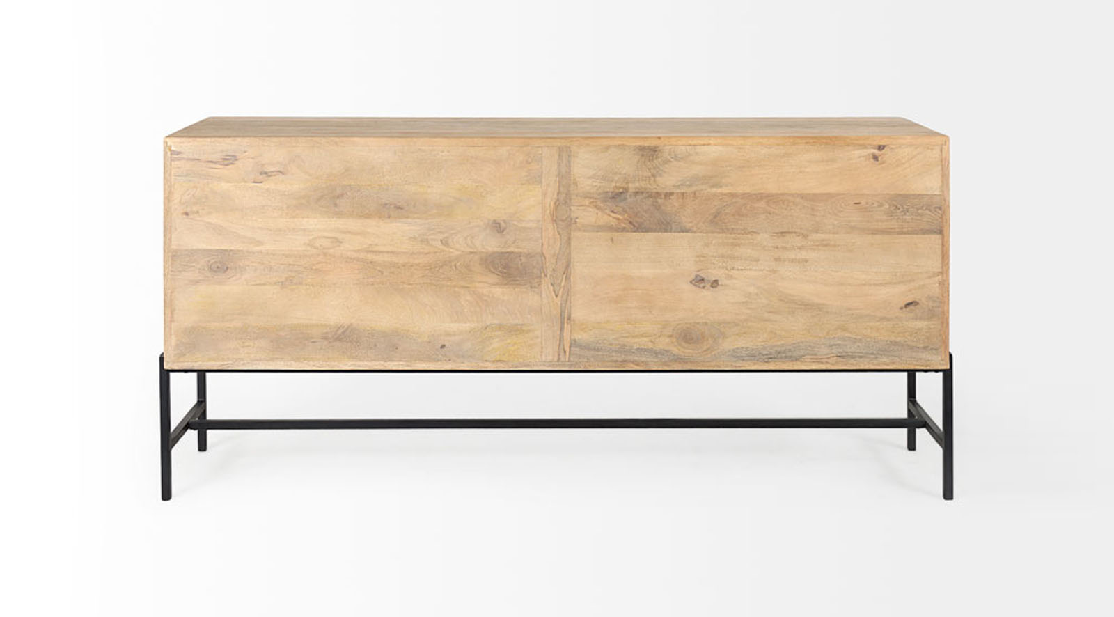 Arelius Light Brown W/ Black Metal Base 4 Door Glass Cabinet Sideboard - Image 4