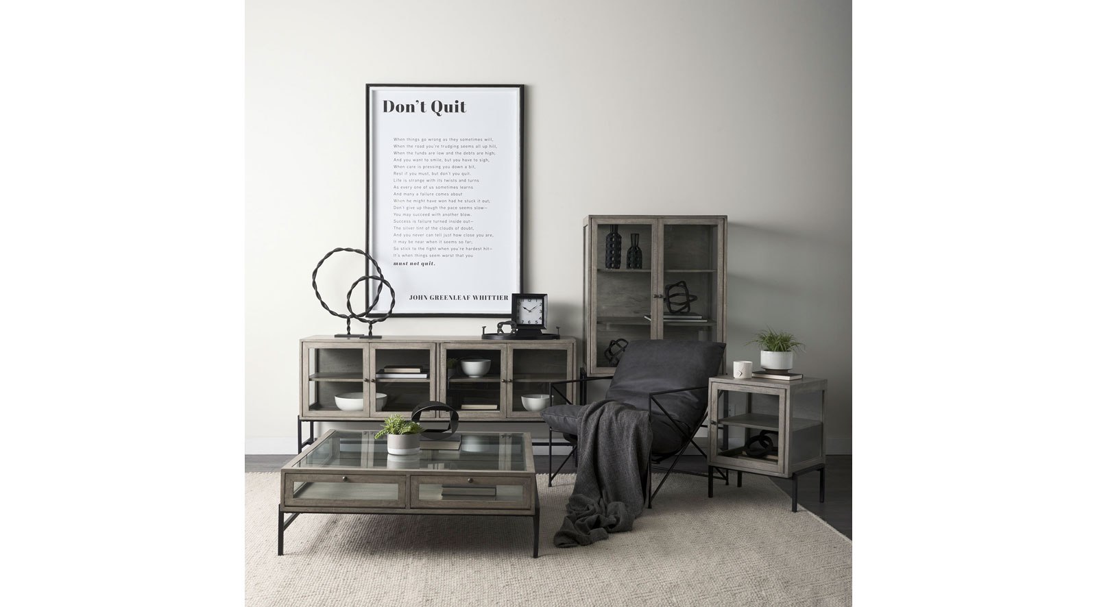 Arelius Gray Wood W/ Black Metal Base Square Display Coffee Table - Image 4